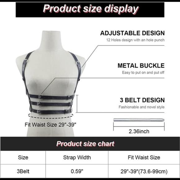 DERLOW Women Black PU Leather Punk Waist Belt, Fashion 2-Belt & 3-Belt
